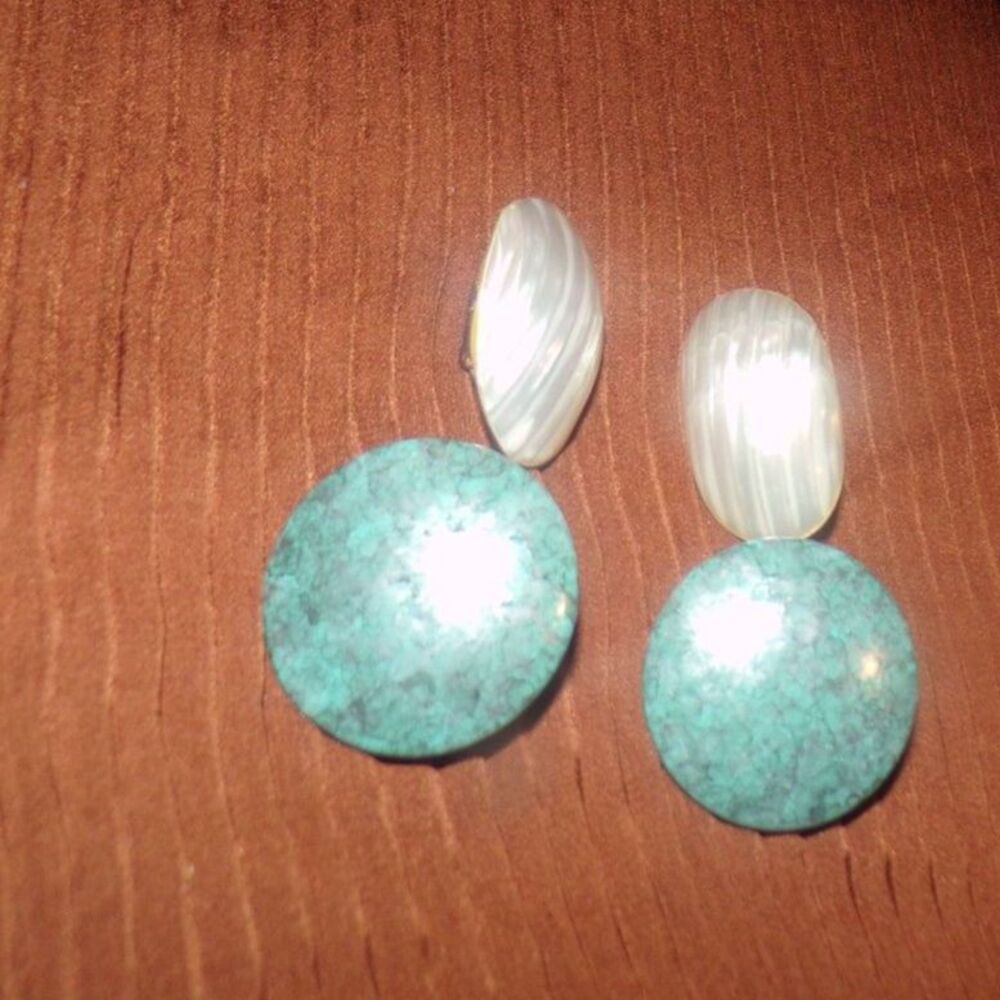 vintage large clip on earrings shell shape and round